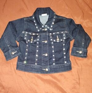 Wrangler Infant Baby Toddler Dark Wash Denim Jean Jacket Rhinestone Studded 18M